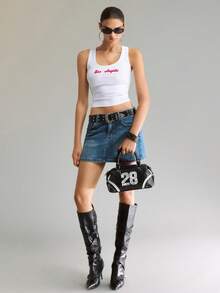 Viva Strut Ladies Bag, Spice Girl Style, Sweet Cool Girl Y2K Punk Style, Digital Embroidery Decoration, Lace Decorative Rivets, Pillow Bag, Slanted Shoulder Bag, - Black - View 9