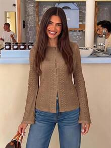 Siren Gaze Blus Lengan Panjang Bordir Terbaru untuk Wanita, Cocok untuk Semua Musim - Khaki - View 7