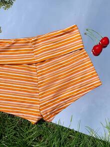 Comfortcana Women's Striped Colorblock Casual Versatile Daily Shorts - Yellow - View 3