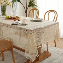 Cirelle 1pc Boho Crochet Round Tablecloth, Vintage Knit Hollow Out Table Cover With Tassels, Rustic Macrame Tablecloth For Dining Room, Kitchen, Cafe Decor - Beige - View 16