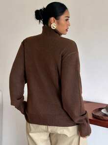 Dazy Plus Solid Color Business Casual Versatile Turtleneck Pullover Sweater, Autumn/Winter New Brown - Brown - View 8