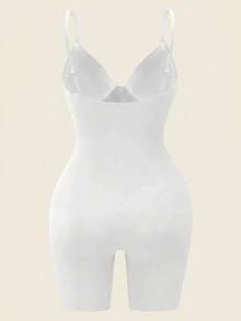 SHEIN 女款純色休閒百搭日常穿著細肩帶連身褲 - 白色 - 查看 4