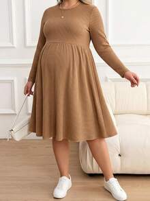Plussiva Plus Size Maternity Casual Maternity Soft Form Minimalist Solid Color Dress Autumn / Casual Everyday Baby Shower Formal - Black - View 3