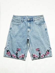 Manfinity EMRG Quần short denim nam phong cách đường phố thường ngày cao cấp thêu họa tiết wash - Rửa nhẹ - Xem 7