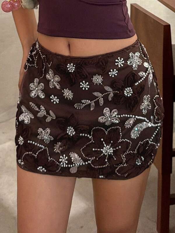 Aloruh Women's Floral Pattern Casual Versatile Daily Wear Skirt