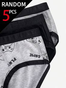[5 Random Piece] Teenage Boys' Retro Graphic Game Controller, Football, Colorful Printed Soft Cotton Blend Breathable Briefs Autumn Fall - Multicolor - View 7
