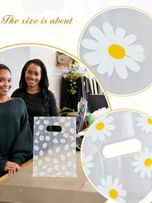 100pcs White Daisy Pattern Plastic Shopping Bags, High-End Shopping & Retail Bags With Embossed Handle Design, Suitable For White Daisy, White Daisy Etc. Thank You Gifts (With Thank You Tags/Signatures), Reusable White Daisy Pattern Shopping Bags - transparent - View 6
