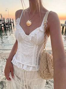 Soleia New Back To School Casual Cottagecore Vacation Western Beach Wedding Guest Graduation Brunch Women's St. Patrick's Day Spring Break Easter - White - View 1