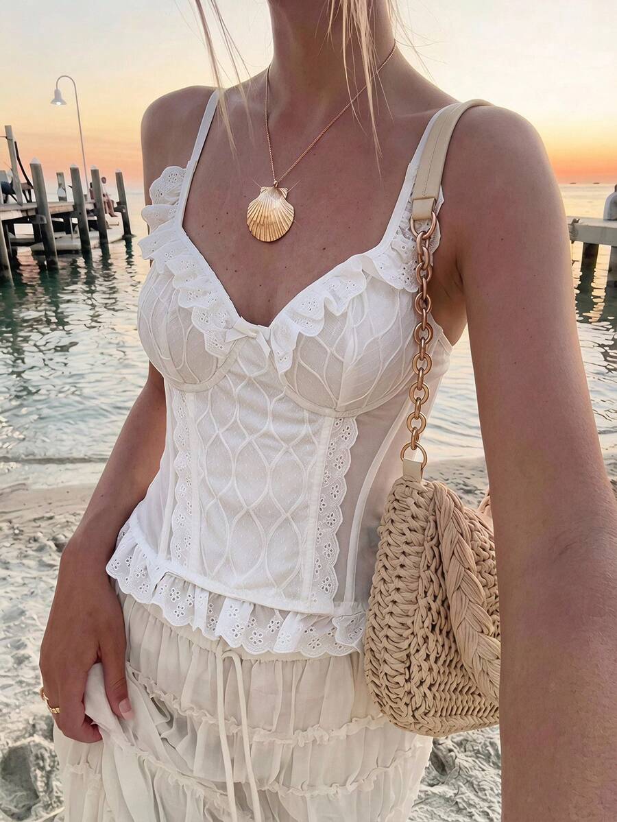 Soleia New Back To School Casual Cottagecore Vacation Western Beach Wedding Guest Graduation Brunch Women's St. Patrick's Day Spring Break Easter - White - View 1
