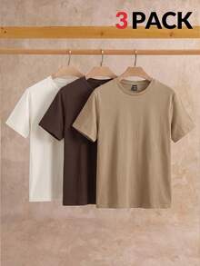 Manfinity VCAY 3pcs Pack Men's Casual Knit Solid Color Short Sleeve T-Shirt, Suitable For Daily Wear - Multicolor - View 5
