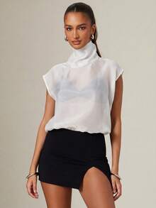 Hauture Women's Solid Color Stand Collar Casual Versatile Daily Travel Shirt - White - View 3