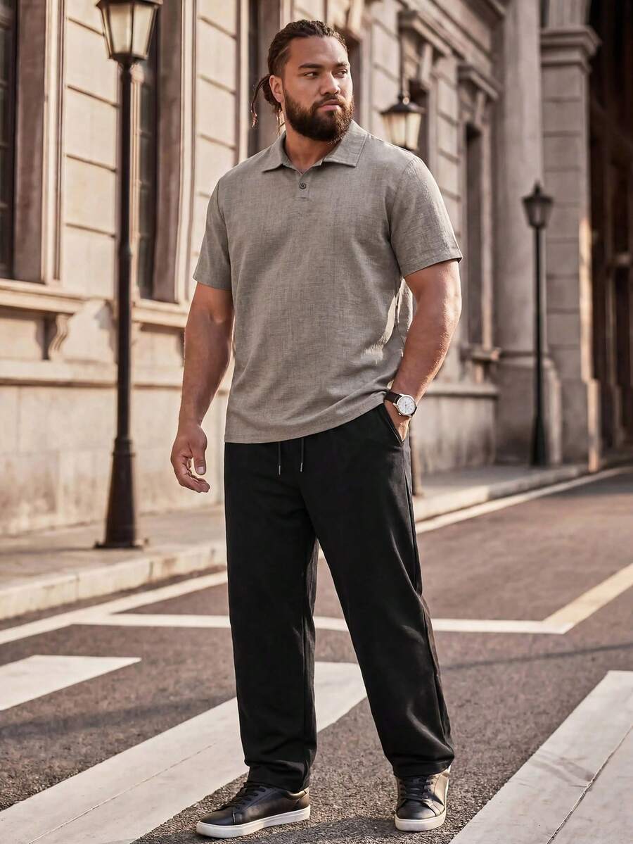 COMVAIL Plus Size Men's Solid Color Short Sleeve Polo Shirt And Casual Pants Set, Vacation, Father's Day Gifts - Multicolor - View 1