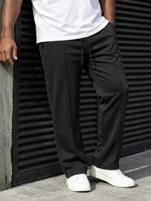 DRIVNCORE Plus Size Solid Color Casual Loose Fit Sweatpants, Suitable For Spring - Black - View 3