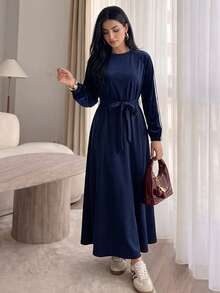 Solavon Gaun Sweatshirt Kasual Lengan Panjang Raglan dengan Garis Samping untuk Wanita - Royal Blue - View 4