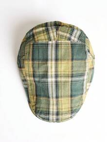 MUSERA Green Contrast Cheque Print Flat Cap Spring Summer Casual Cool Vacation - Green - View 4