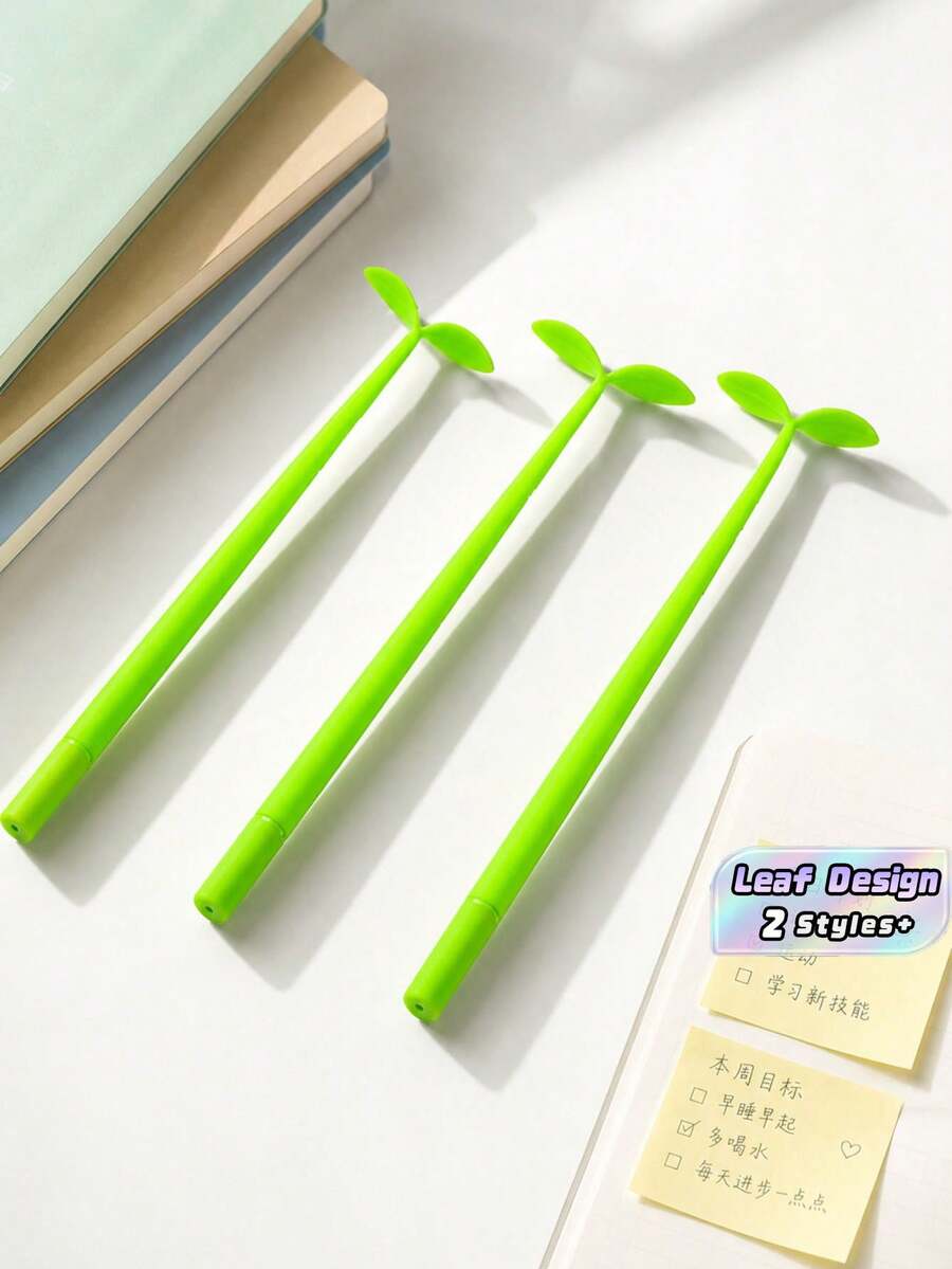 1pc /3pcs Lucky Clover Silicone Shaker Gel Pen - Creative Leaf-Themed Silicone Gel Pen / Floral-Shaped Signature Pen - green leaves - View 1