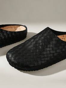 Solecia Retro Checkered Woven, Cork Insole Foot Cover Without Heel, Casual Sandals Bottom Closed Toe Half - Black - View 5