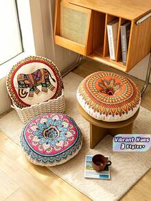 1 Buah Bantal Lantai Bulat Bohemian, Bantal Lempar Rajut Tahan Pudar dengan Isian Poliester, Penutup Jahitan, Bantalan Sofa Sepanjang Musim untuk Dewasa, Penopang Tidur Multi-Posisi, Hanya Boleh Dicuci Kering - MultiWarna - View 1