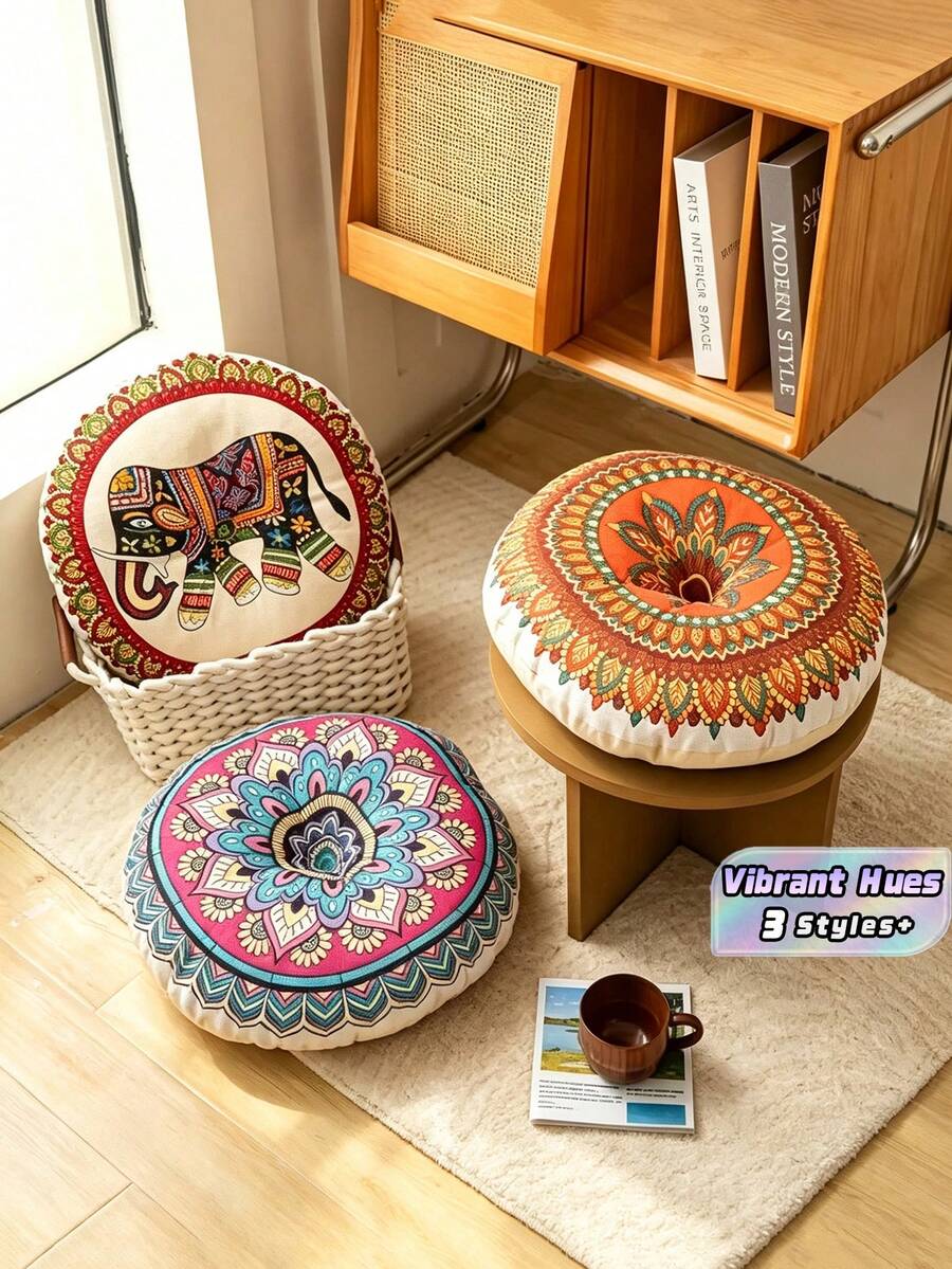 1 Buah Bantal Lantai Bulat Bohemian, Bantal Lempar Rajut Tahan Pudar dengan Isian Poliester, Penutup Jahitan, Bantalan Sofa Sepanjang Musim untuk Dewasa, Penopang Tidur Multi-Posisi, Hanya Boleh Dicuci Kering - MultiWarna - View 1