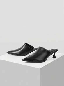 Mnmlis Women's Minimalist Pointed Toe Wine Glass Heel Black Matte Soft Leather Closed Toe Slippers, Suitable For Daily Commute, Shopping, Workplace, Business Office, Party Wear Fall Shoes - Black - View 2