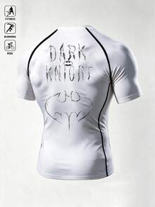 BATMAN X SHEIN 男士蝙蝠字母印花運動T恤 - 白色 - 查看 2