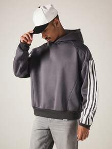 SUMWON Oversized Hoodie With Sleeve Stripe Contrast Detailing Raglan Sleeves Ribbed Hem Pullover Fall Winter Streetwear - Grey - View 4
