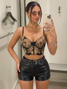 SomedayCozy 1pc Women's Dual-Color Lace Comfortable Sexy Underwire Bra, Fitted Sexy Ultra-Short Top,Y2k,Corset,Crop Top,Shirt,Summer Outfits,Tank Top,Going Out - Multicolor - View 1