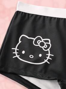 HELLO KITTY AND FRIENDS | SHEIN 女士舒适可爱猫咪印花无钢圈文胸和内裤套装 - 黑色 - 查看 3
