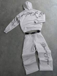 PAVTROS Conjunto de sudadera con capucha y pantalones de chándal con letras bordadas para hombre - Gris - Ver 3