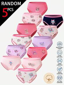SHEIN 5条/套 女孩可爱兔子图案纯棉三角裤，颜色随机 - 彩色 - 查看 1