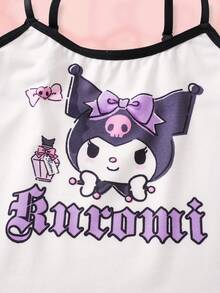 HELLO KITTY AND FRIENDS | SHEIN 青少年女孩卡通印花吊帶上衣 & 短褲內衣套裝 - 黑與白 - 查看 4