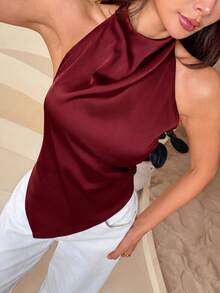SHEIN PETITE 女款性感露背掛脖上衣，優雅適合派對、通勤與度假，夏季穿搭 - 白色 - 查看 5