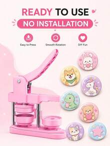 Button Maker No Installation Required. The Button Maker Button-Making Materials, Images, And A Round Cutter. - pink - View 8