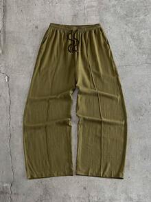 AXEPEAK Conjunto casual de camisa de manga corta de unicolor y pantalones de pierna ancha con cintura con cordón para hombre - Verde militar - Ver 12