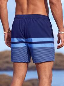 Manfinity KASUA Men Loose Striped Beach Shorts In Vacation Style Milk Silk Lining - Blue - View 2