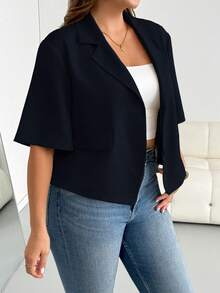 Shapeblank Plus Size Women Solid Color Casual Daily Blazer - Navy Blue - View 6