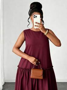 Maweii Elegantes lässiges mehrlagiges ausgestelltes Kleid Große Größen - Bordeaux - Übersicht 4