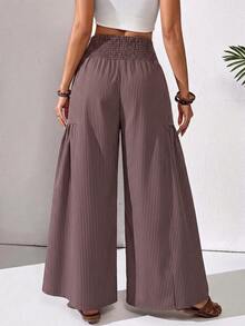 SHEIN Raffinéa Französische lässige Vintage Patchwork Farbblock gestreifte Damenhose mit geradem Bein und weitem Bein - Braun - Übersicht 2