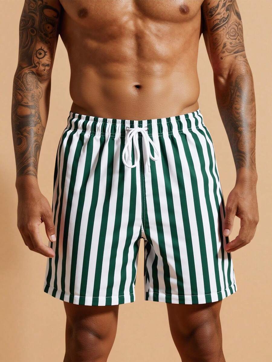 Solantero Men's Drawstring Waist Striped Casual Beach Shorts Holiday / Vacation / Beach / Hawaii / Tropical / Swim / Bathing - White - View 1