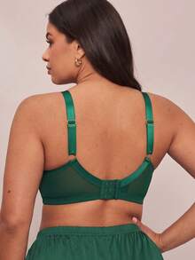 SHEIN BAE CURVE 1件加大码蕾丝拼接钢圈文胸，圣诞节 - 綠色 - 查看 2