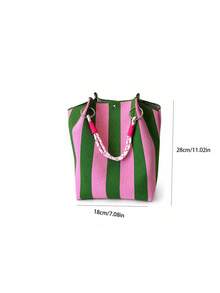 Joivida 1 pezzo Borsa a tracolla lavorata a maglia a righe, con grande capacità, adatta per le donne. Può essere utilizzata come borsa per il pendolarismo o come borsa da viaggio. È adatta per i viaggi. - Multicolore - Visualizzare 18