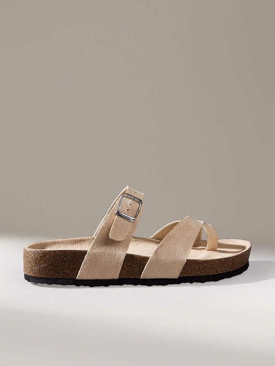 Solecia Women's Adjustable Buckle Casual Beach Slippers For Christmas Summer Shoes - apricot flannel - View 1