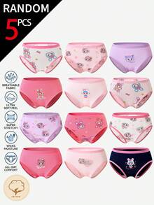 SHEIN 5条/套 女孩可爱兔子图案纯棉三角裤，颜色随机 - 彩色 - 查看 6
