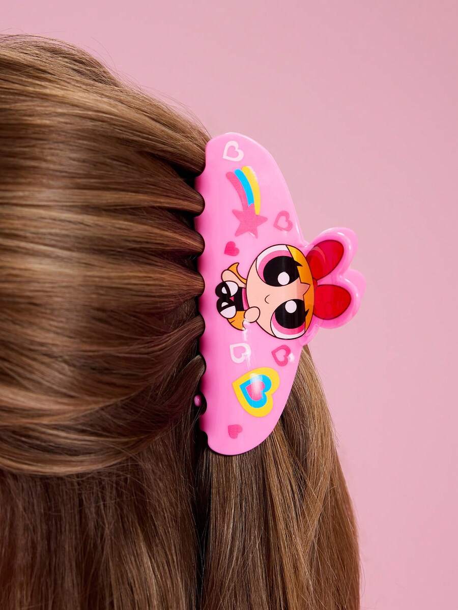 THE POWERPUFF GIRLS X SHEIN 時尚可愛卡通髮夾,適合女孩與女士,居家、沐浴、美容護理、髮型造型完美適用 - 玫粉色 - 查看 1
