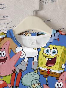 SpongeBob SquarePants | SHEIN 青少年男孩卡通印花圓領休閒短袖T恤 - 白色 - 查看 4