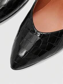 CUCCOO BIZCHIC Black Embossed Pointed Women's Wedge Heels Shoes, Daily Versatile, Comfortable And Simple Commuting To Work, Shopping Women's Shoes Shoes Fall Shoes - Black - View 5