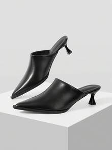 Mnmlis Women's Minimalist Pointed Toe Wine Glass Heel Black Matte Soft Leather Closed Toe Slippers, Suitable For Daily Commute, Shopping, Workplace, Business Office, Party Wear Fall Shoes - Black - View 1