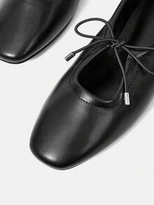 Mnmlis Women Shoes Spring Summer Elastic Rope Round Toe Flat Heel Flat Bottom Ballet Soft Leather Low Vamp Shoes Commuter Daily Fall Shoes - Black - View 3