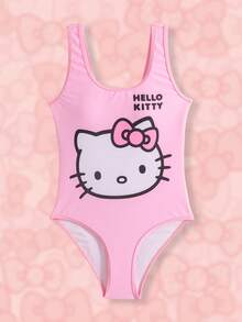 HELLO KITTY AND FRIENDS | SHEIN Tween Girl Vacation Cartoon Print Casual One-Piece Swimsuit - Baby Pink - View 1