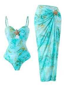 Sirith Swim Oasis 2件套女士春夏随机海星印花吊带长裙高端连体泳衣套装 - 彩色 - 查看 4